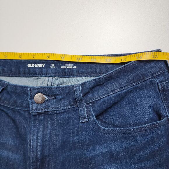 Old Navy Womens High Waisted Wow Wide Leg Jeans Size 12 Petite River Dark Wash - Picture 10 of 13